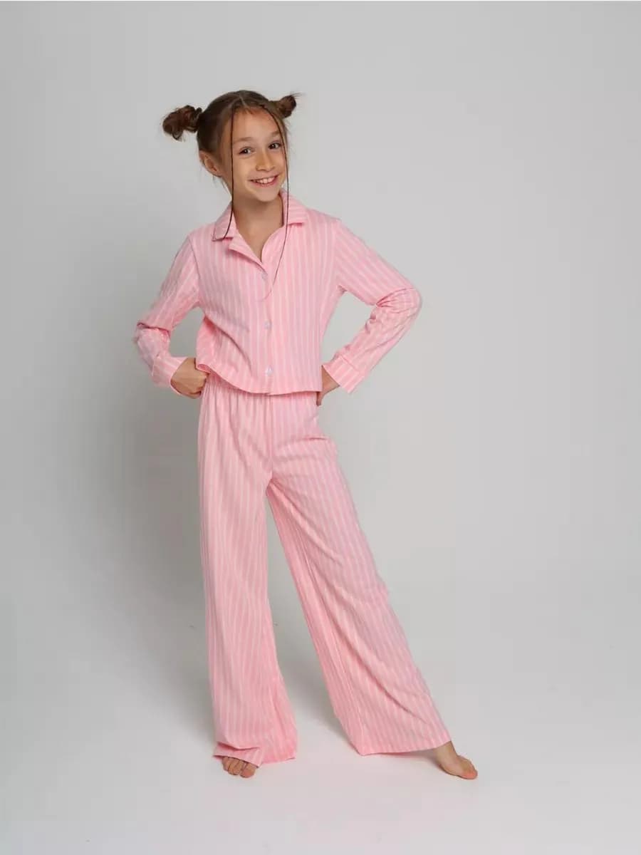 Пижама со штанами и рубашкой трикотажная хлопок в полоску