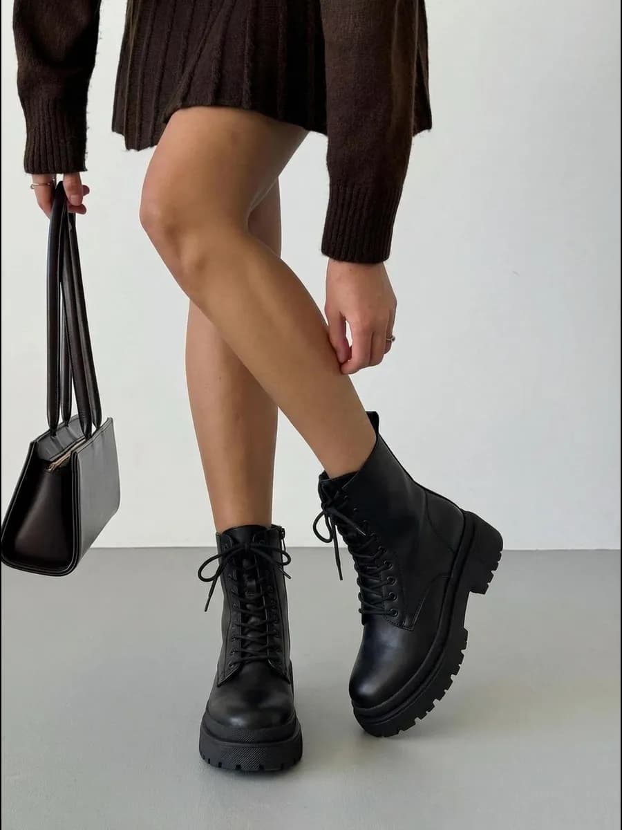 Ботинки зимние берцы на платформе высокие с мехом