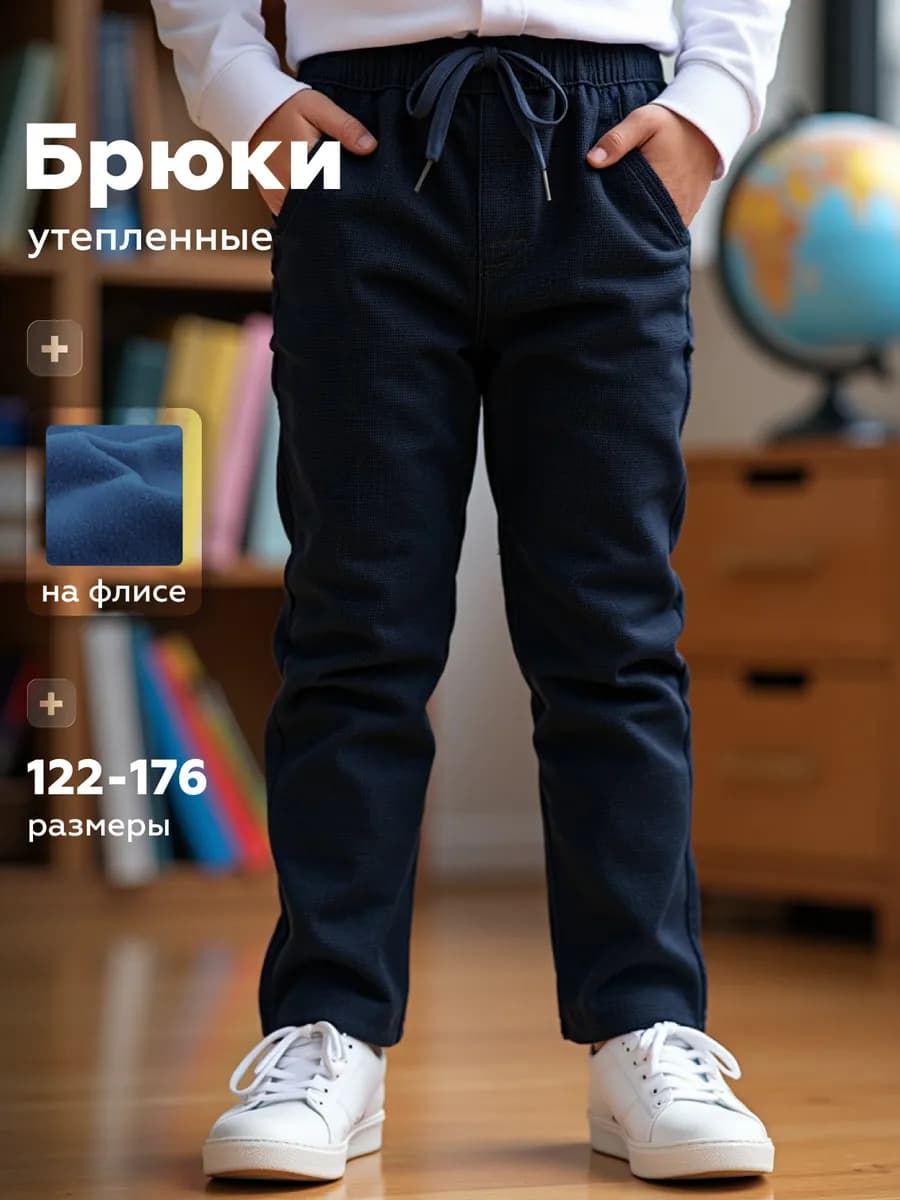 Брюки школьные утепленные на флисе на резинке
