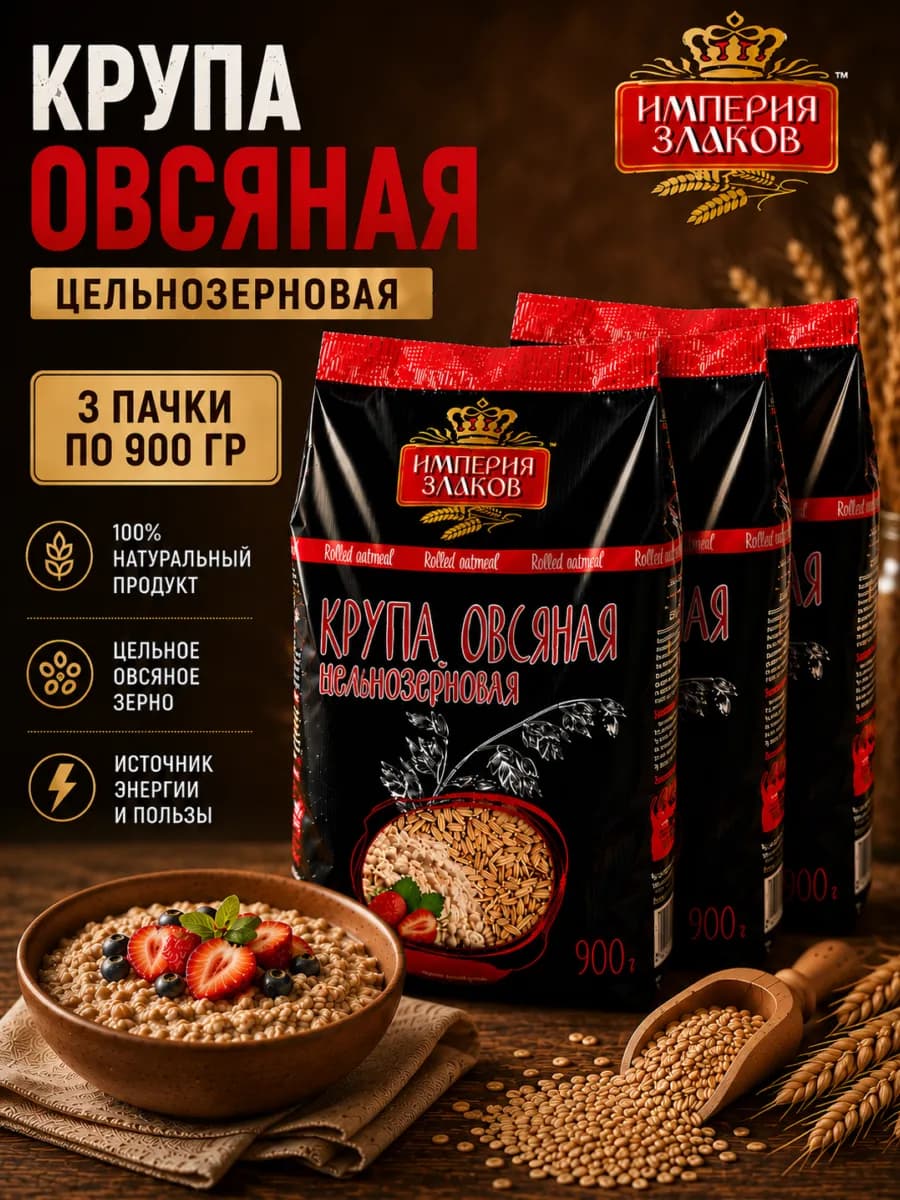 Крупа овсяная недробленая цельнозерновая 3
