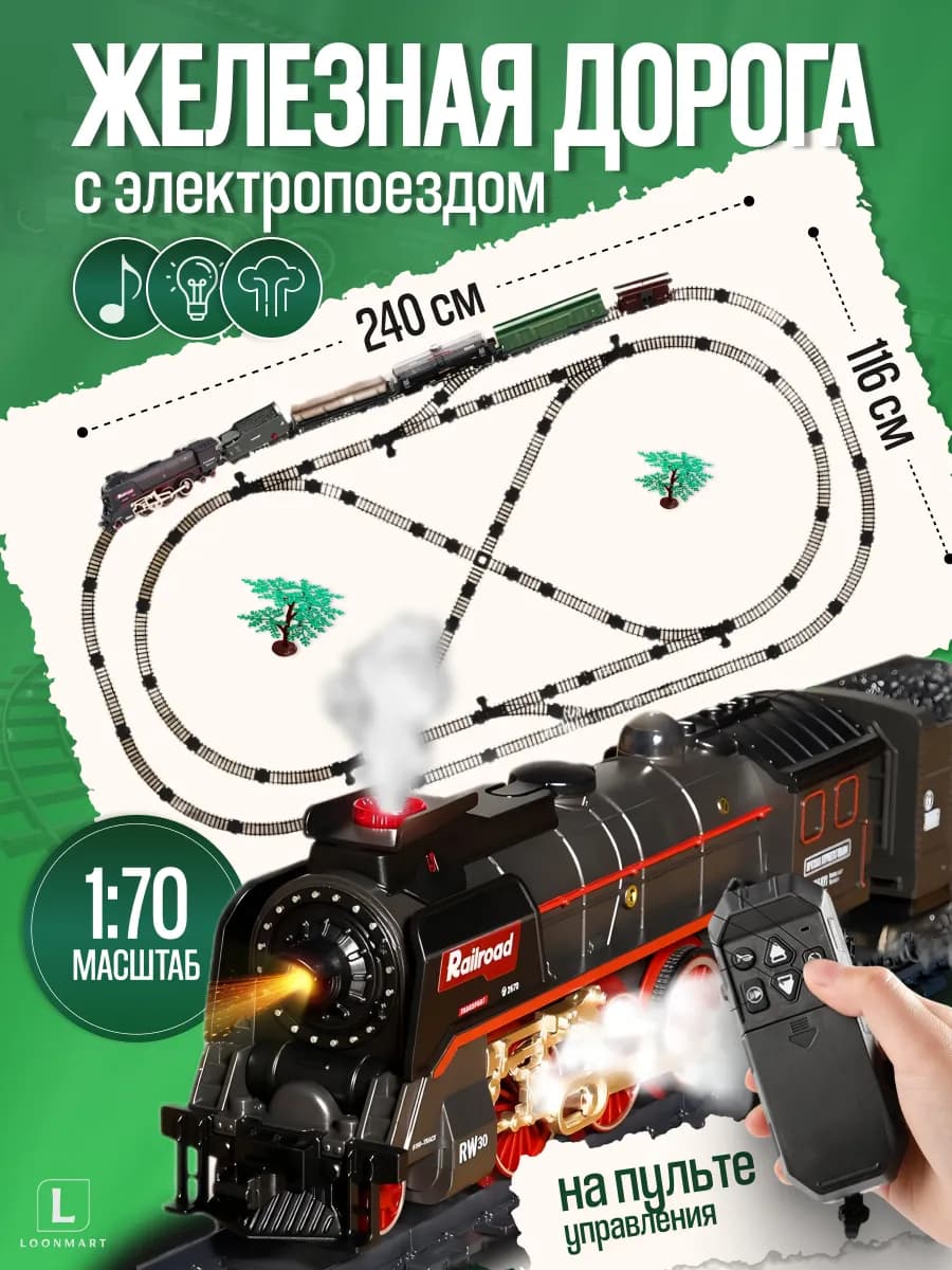 Железная дорога со старинным паровозом