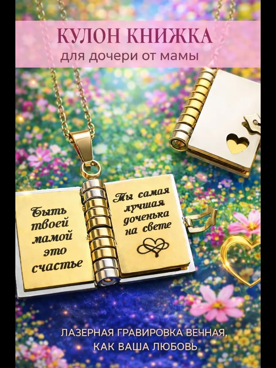 Кулон книжка с гравировкой для дочери книга от мамы