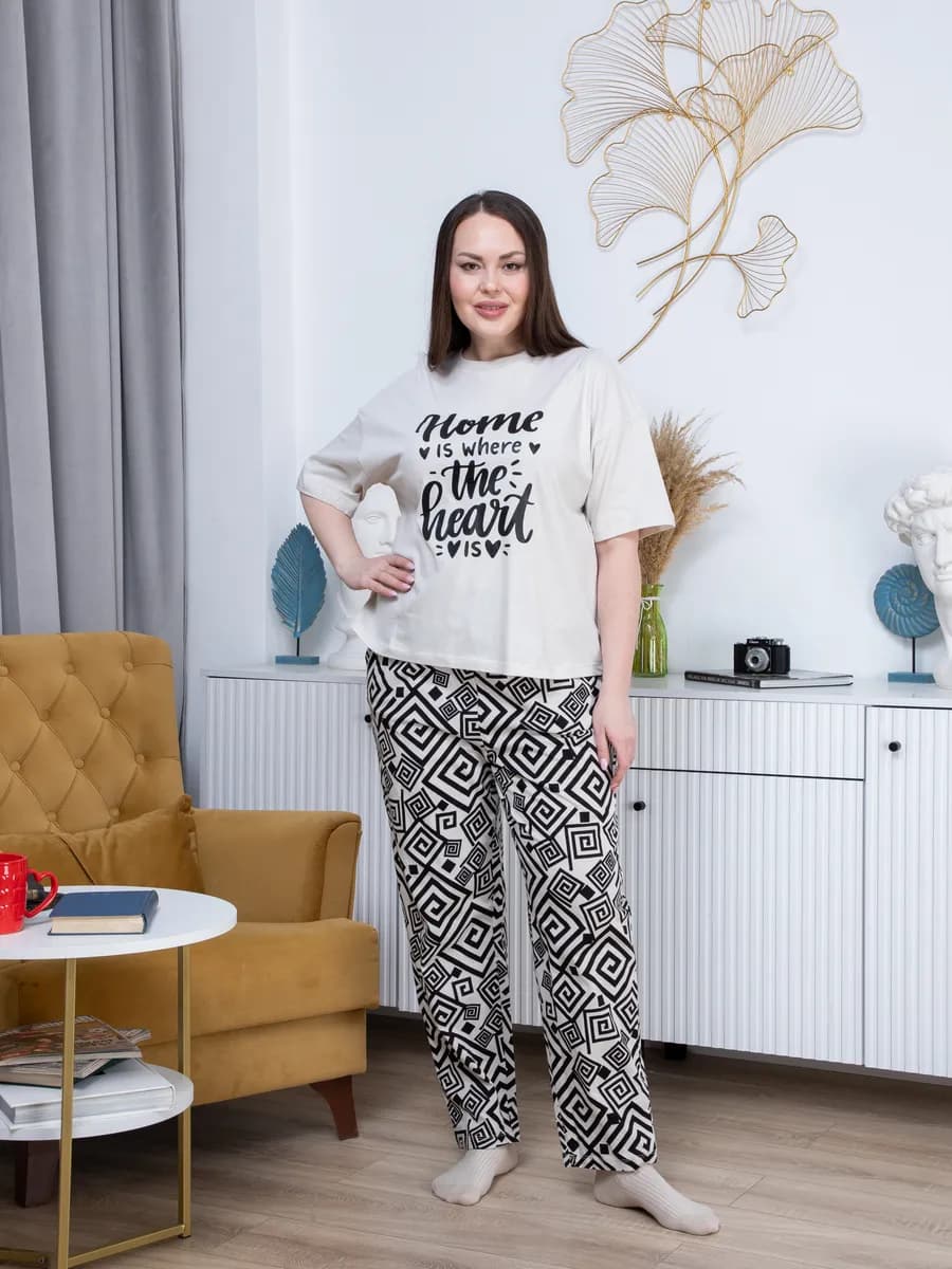 Пижама оверсайз с брюками большие размеры комплект домашний