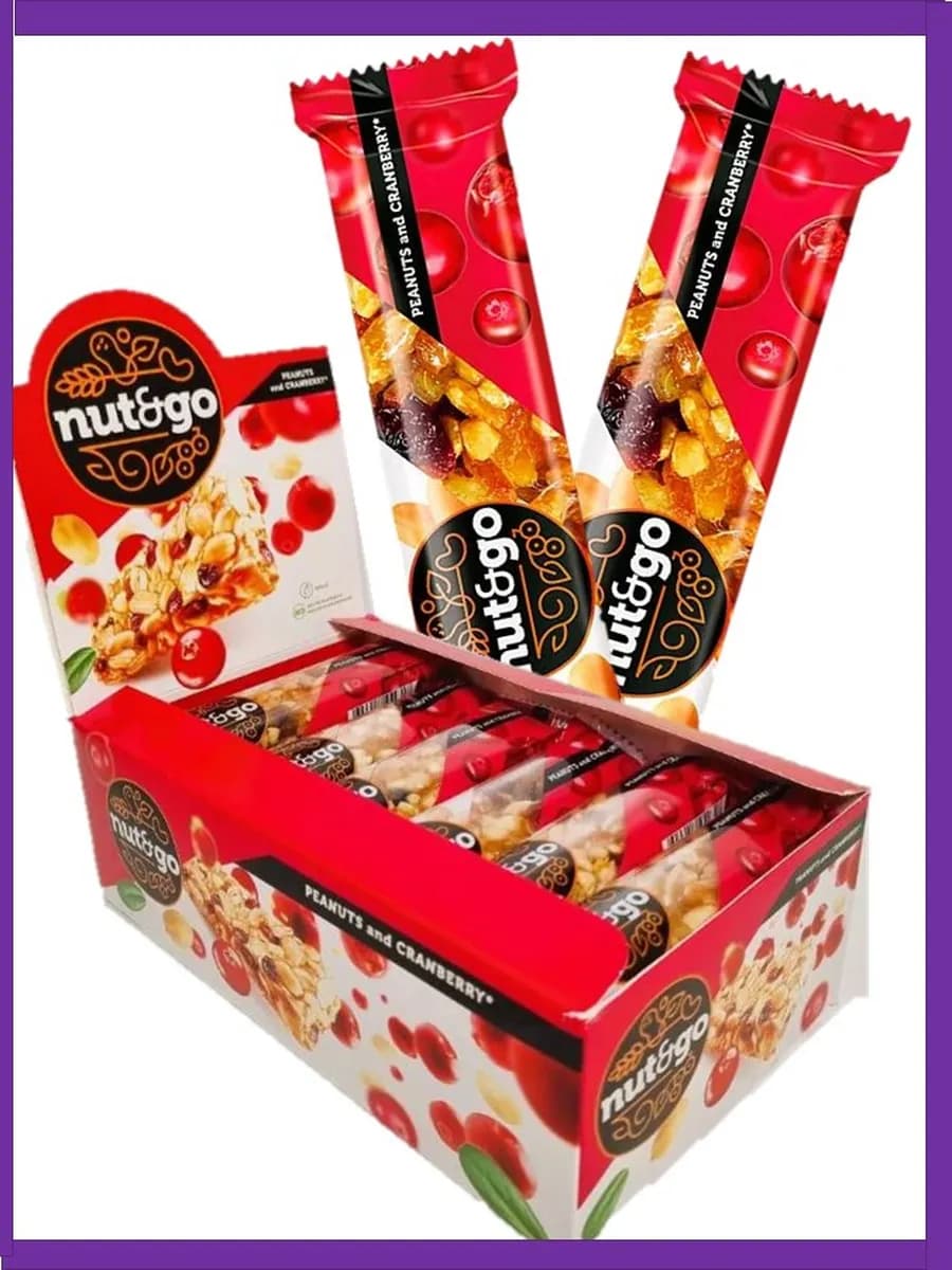 Батончики Nut and Gо 1блок*18шт с арахисом и клюквой