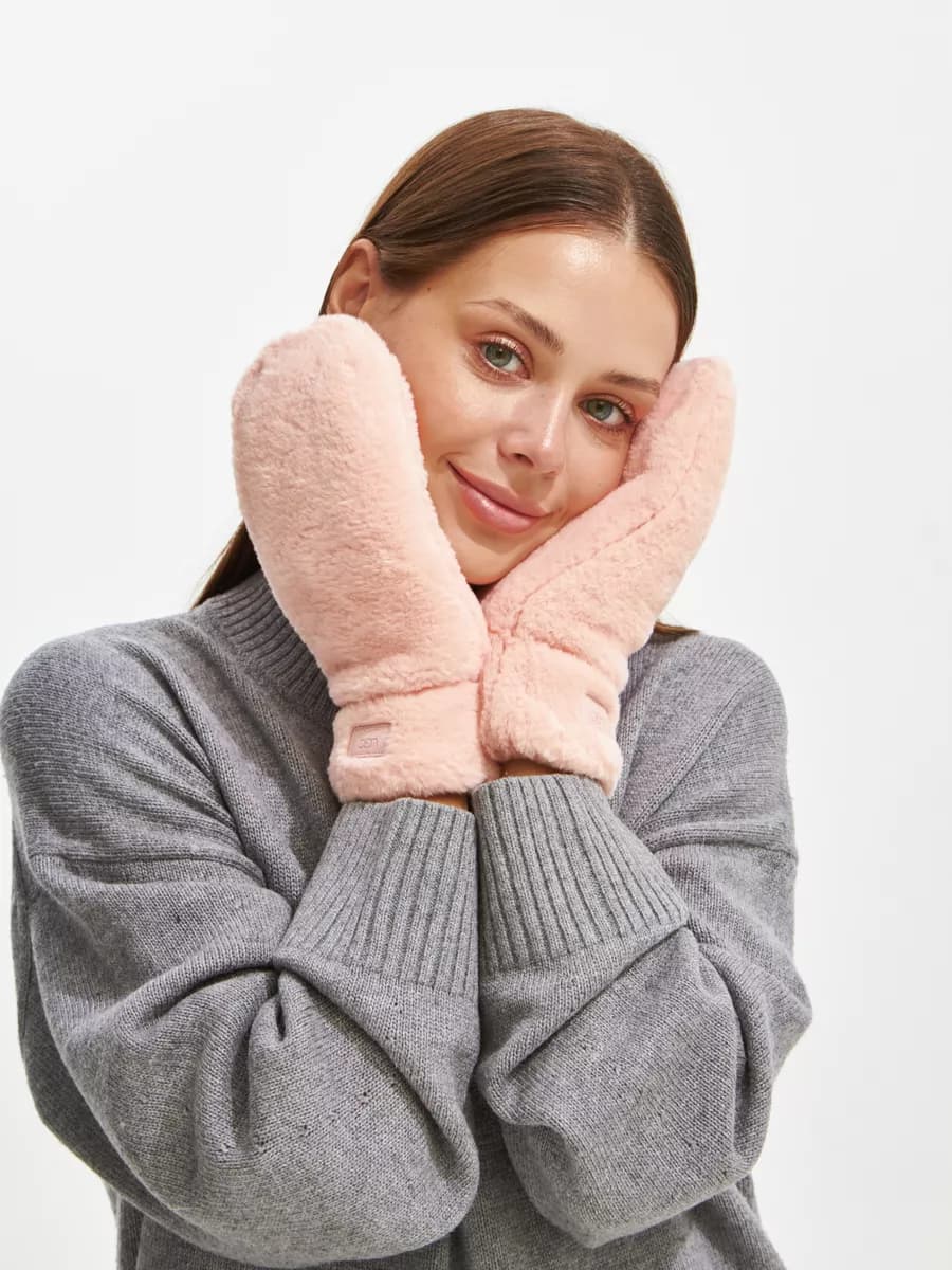 Варежки женские зимние рукавицы перчатки теплые мех пушистые