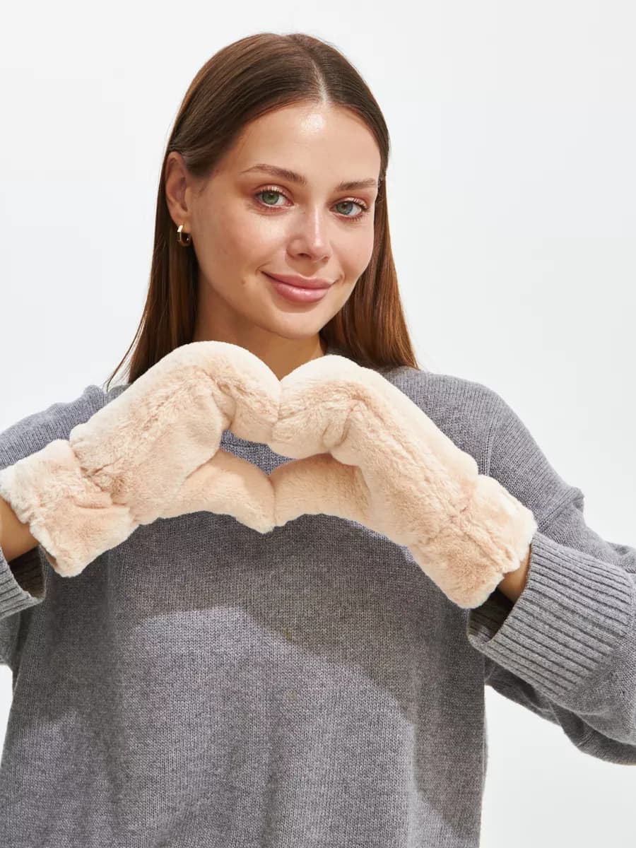 Варежки женские зимние рукавицы перчатки теплые мех пушистые