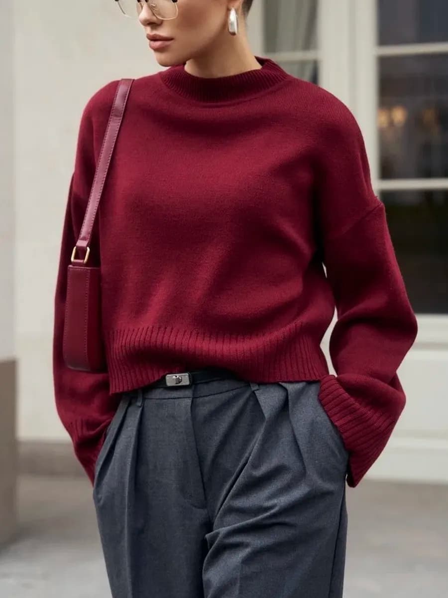 Свитер бордовый оверсайз джемпер вязаный