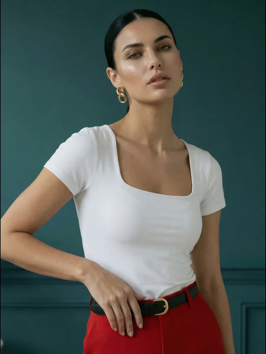 Топ под пиджак каре и коротким рукавом