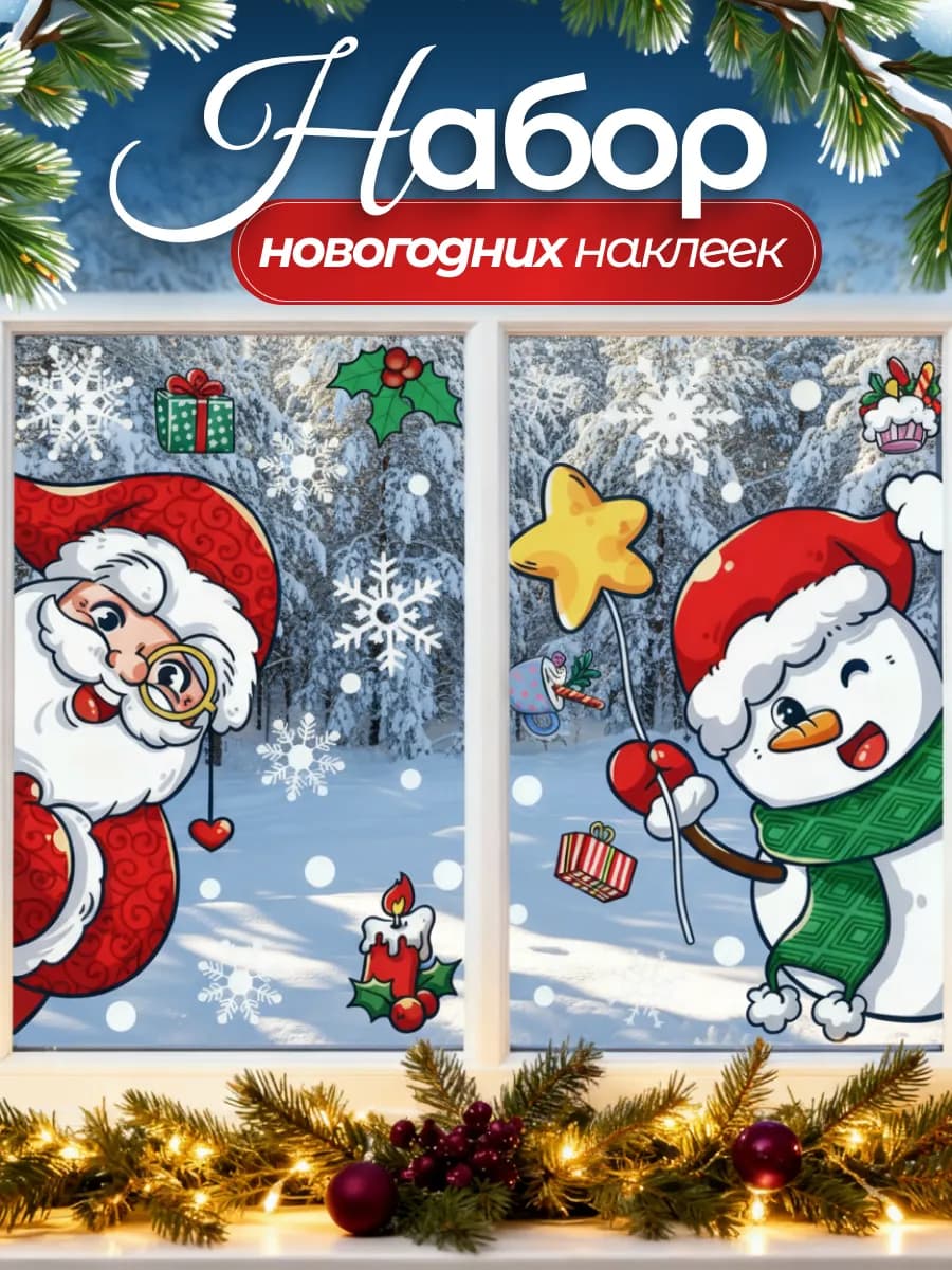 Новогодние наклейки на окна