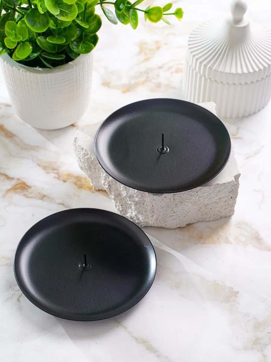 Подсвечник металлический 2 шт черный 10см - фото 1