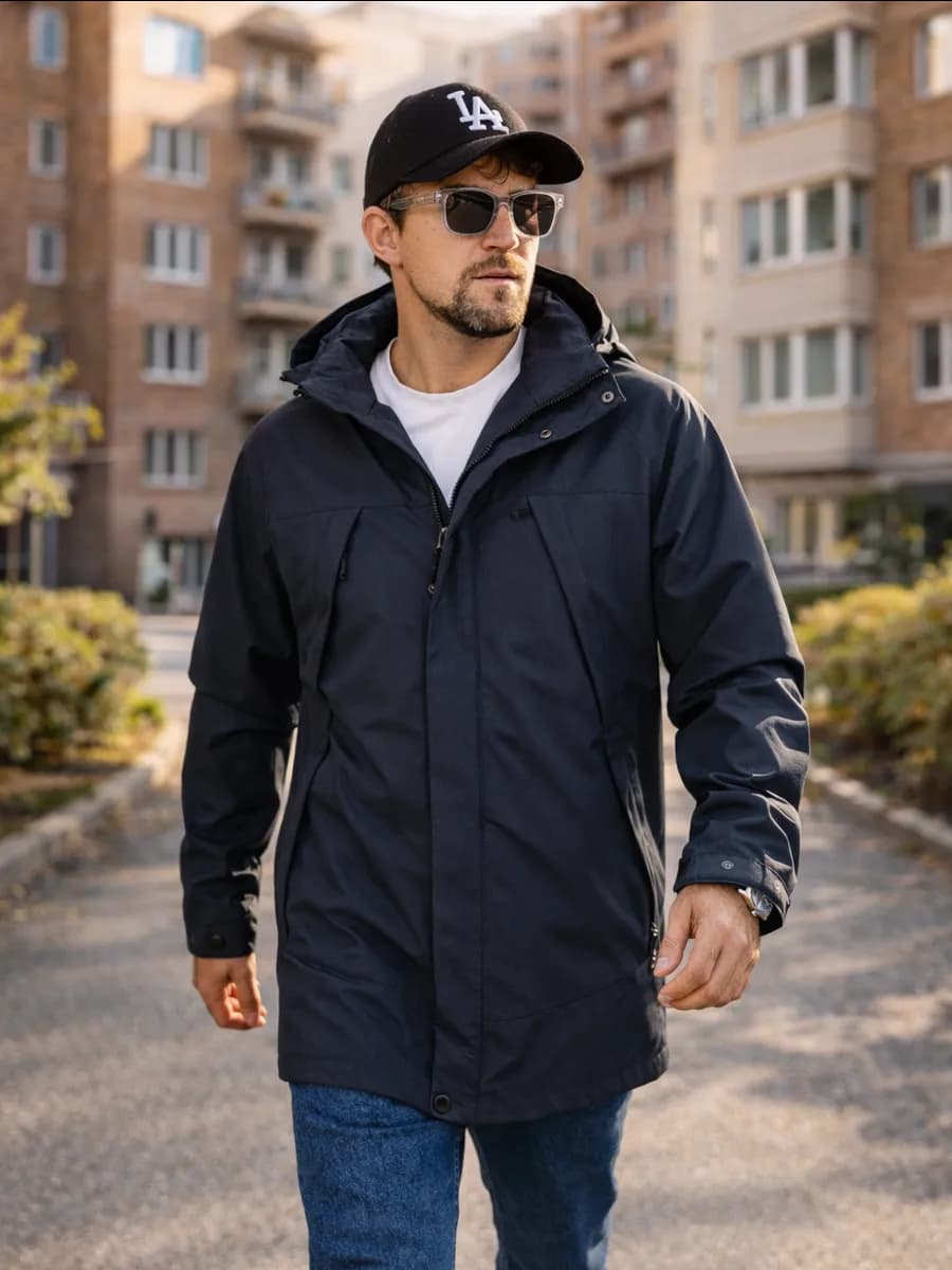 Куртка демисезонная осенняя с капюшоном удлиненная ветровка