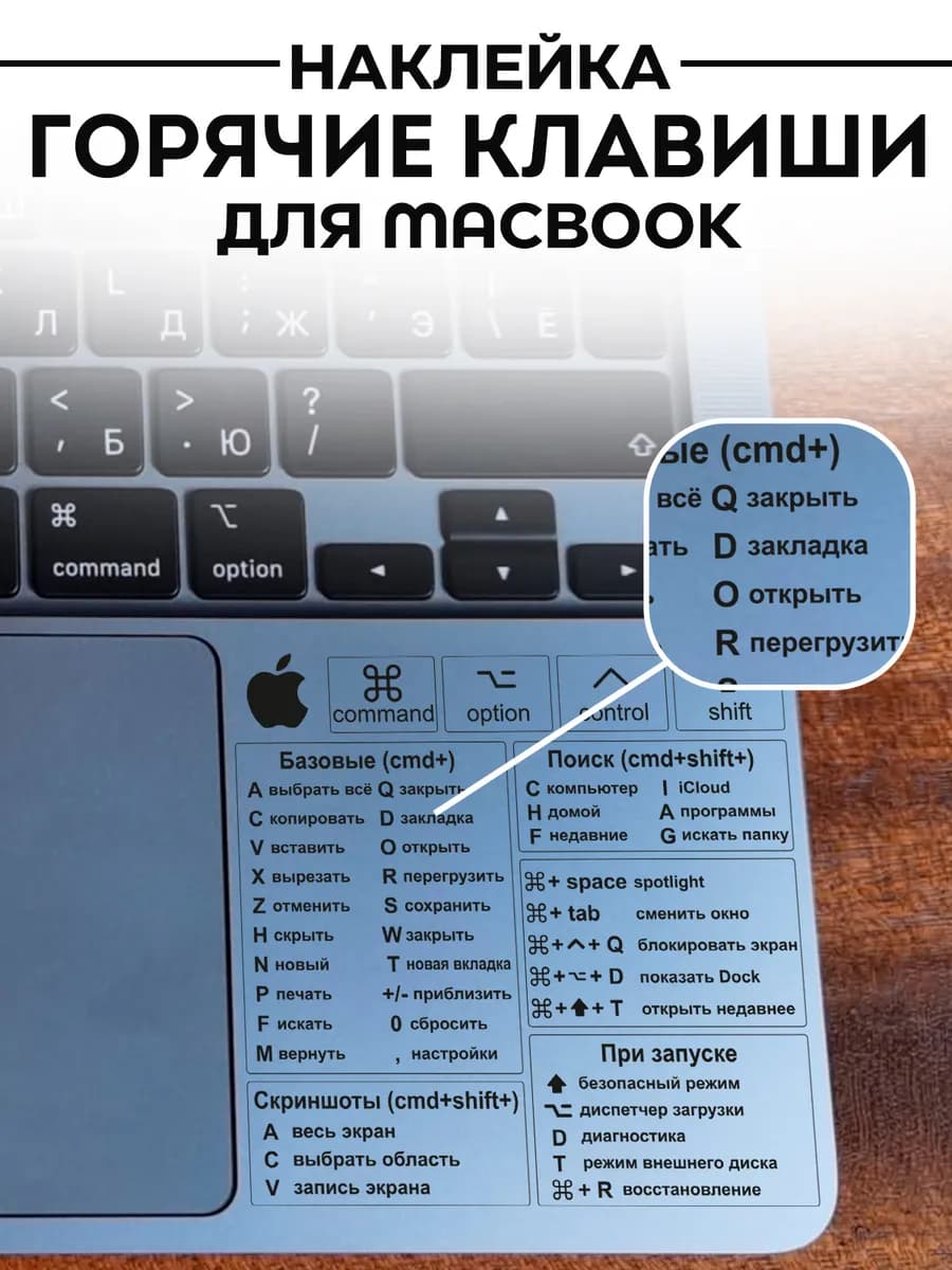 наклейка на Macbook Макбук горячие клавиши