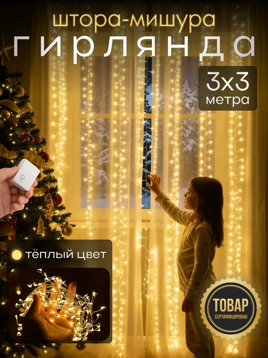 Гирлянда штора роса новогодняя 3*3