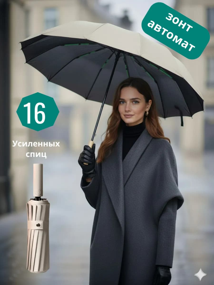 Зонт женский автомат 16 усиленных спиц антиветер