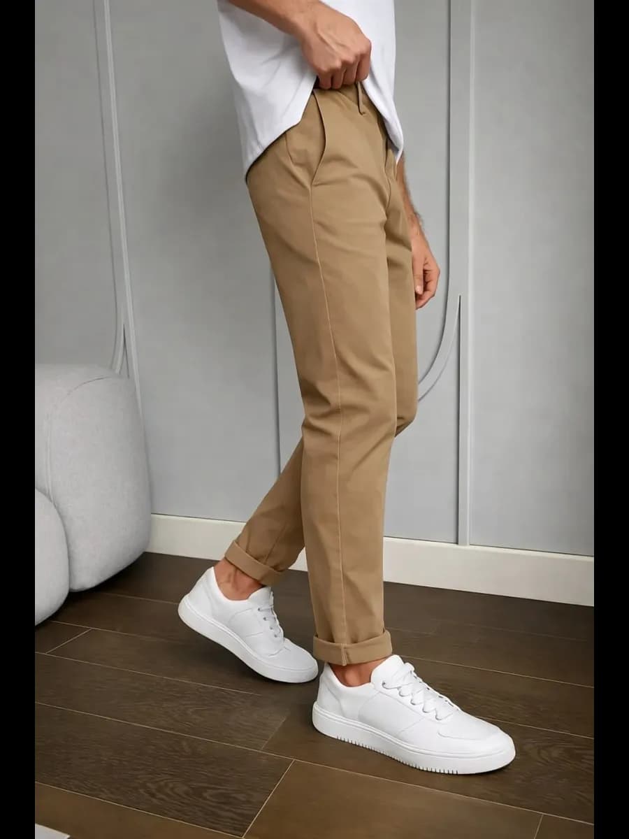 Брюки чиносы зауженные с подворотом снизу