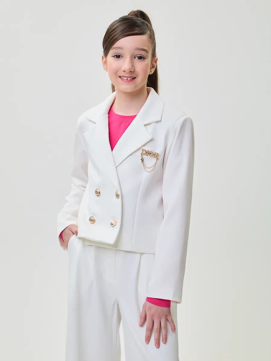 Жакет пиджак укороченный с брошкой