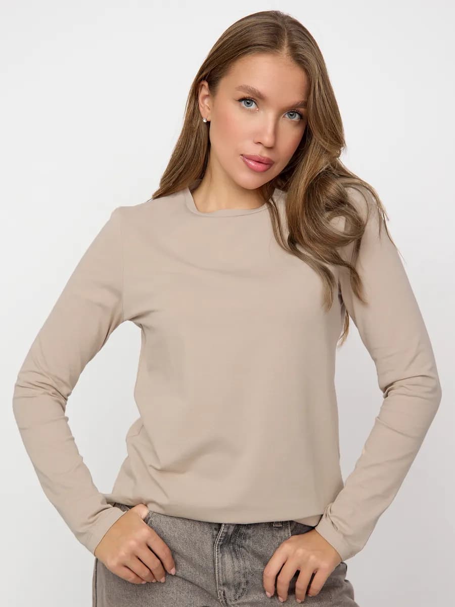 Лонгслив бежевый хлопковый - фото 1