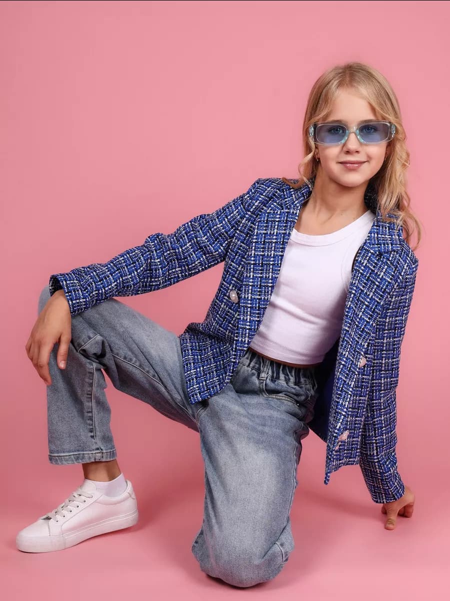 Пиджак жакет твидовый в клетку подростковый