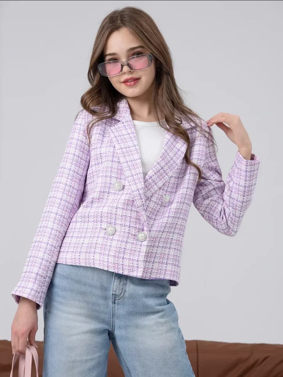Пиджак жакет твидовый в клетку подростковый