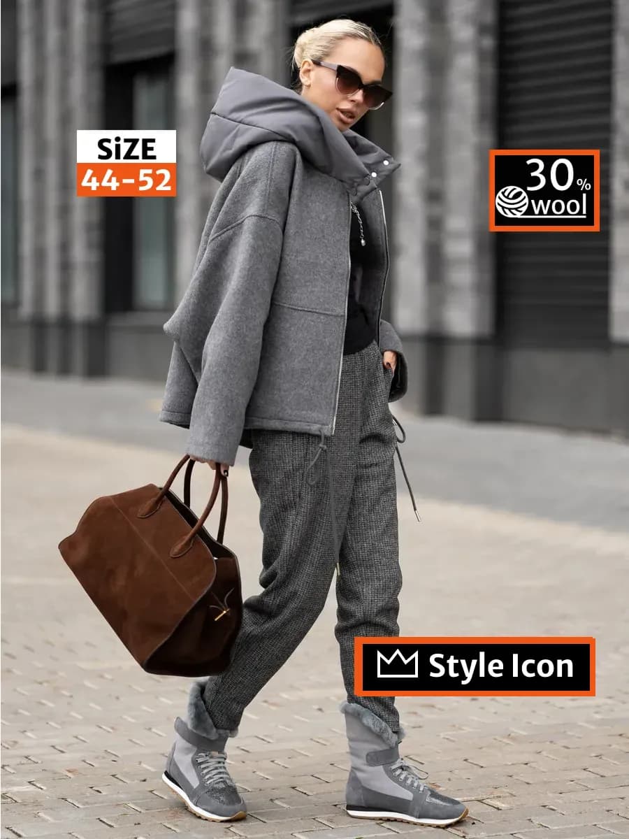 Куртка демисезонная короткая с капюшоном оверсайз