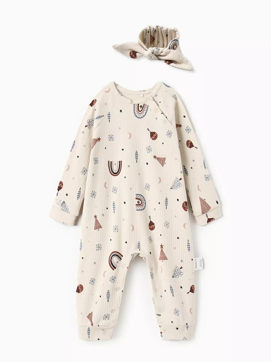 Детский комбинезон - слип для новорожденных с повязкой