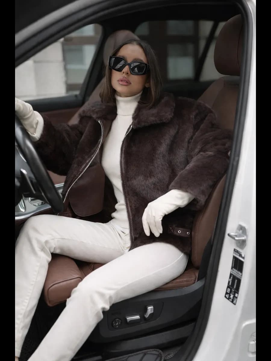 Дубленка меховая полушубок зимняя оверсайз