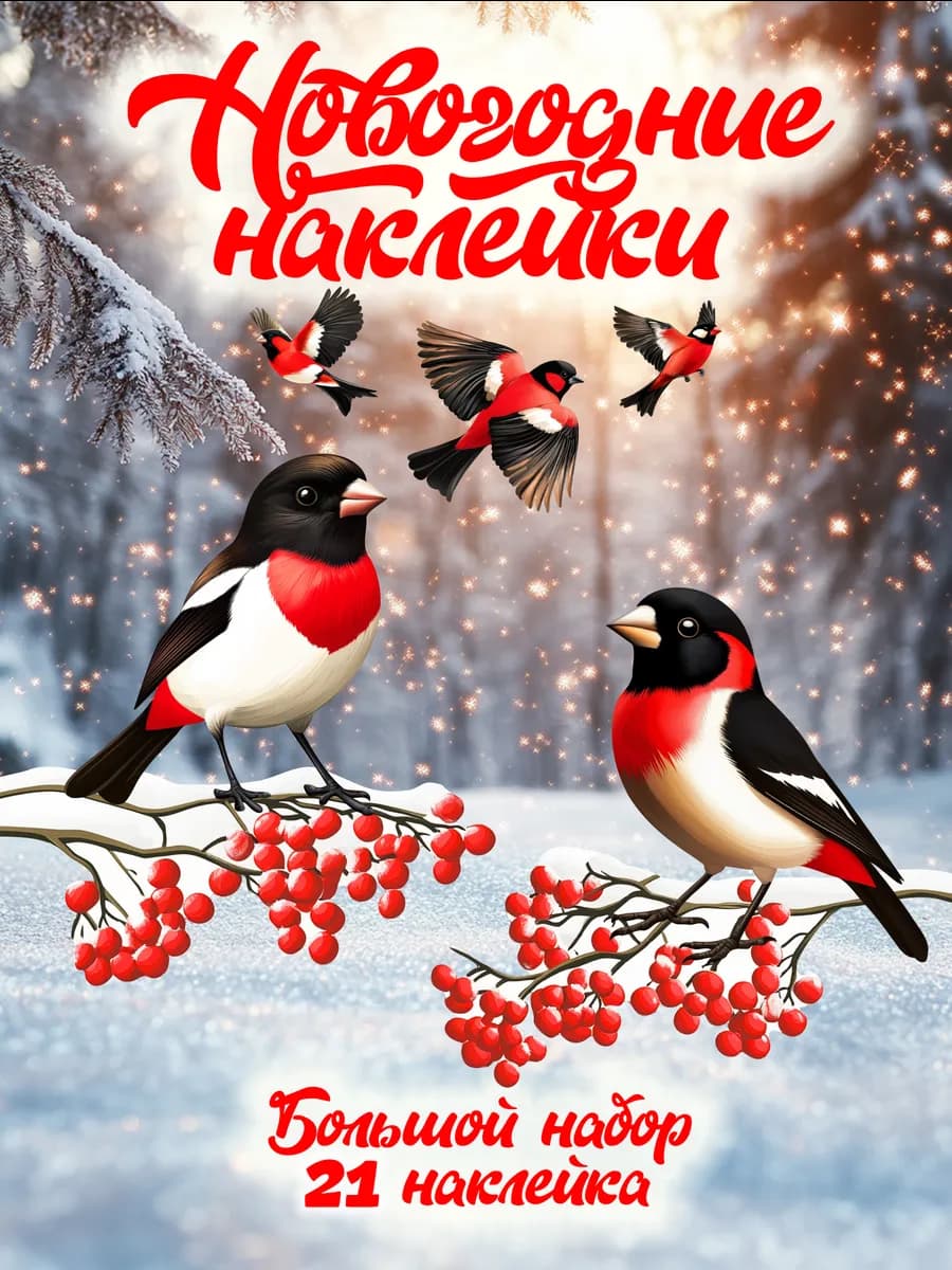 Новогодние наклейки снегири