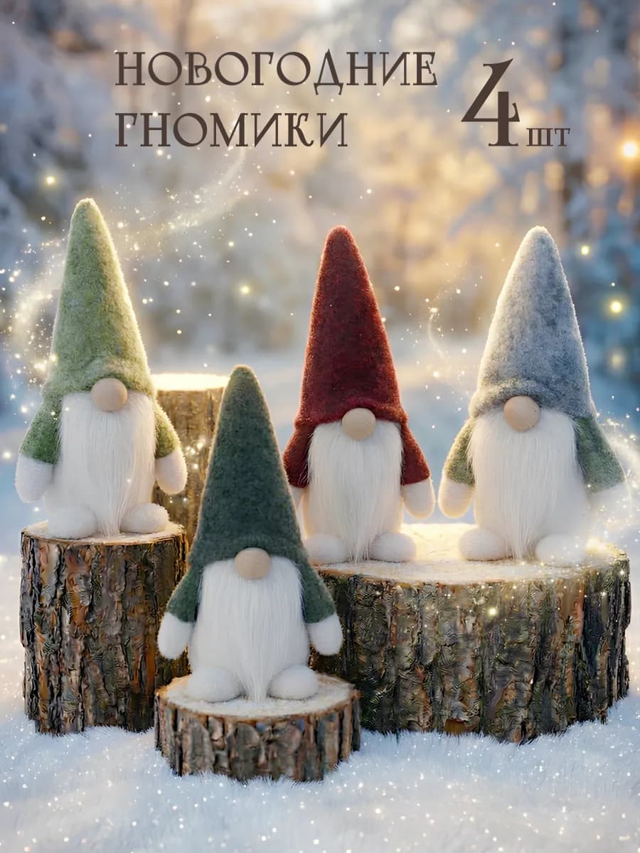 Гном новогодний украшение для дома 4 шт