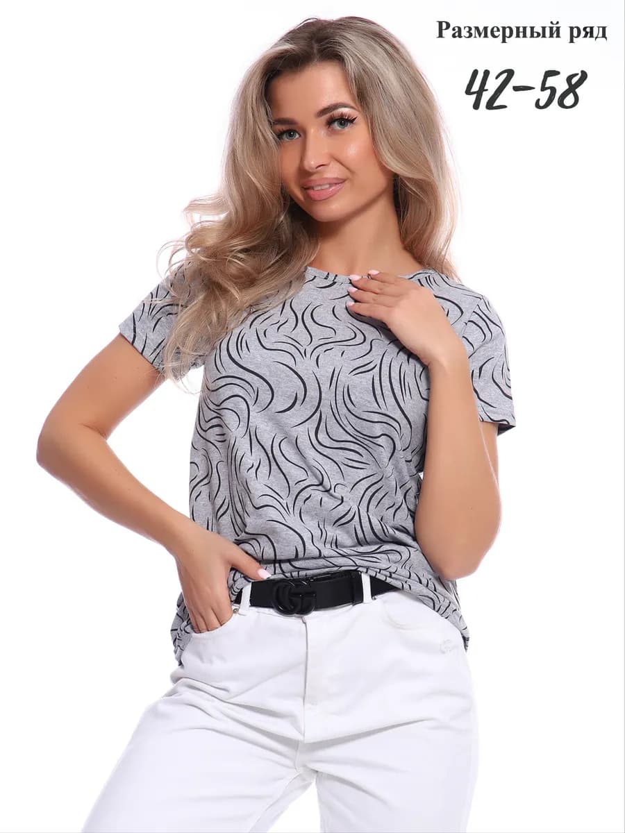 Футболка хлопок с коротким рукавом и принтом - фото 1