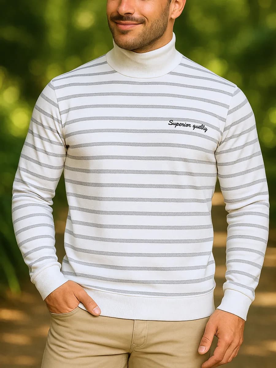 Водолазка джемпер с горлом тонкая гладкая в полоску хлопок