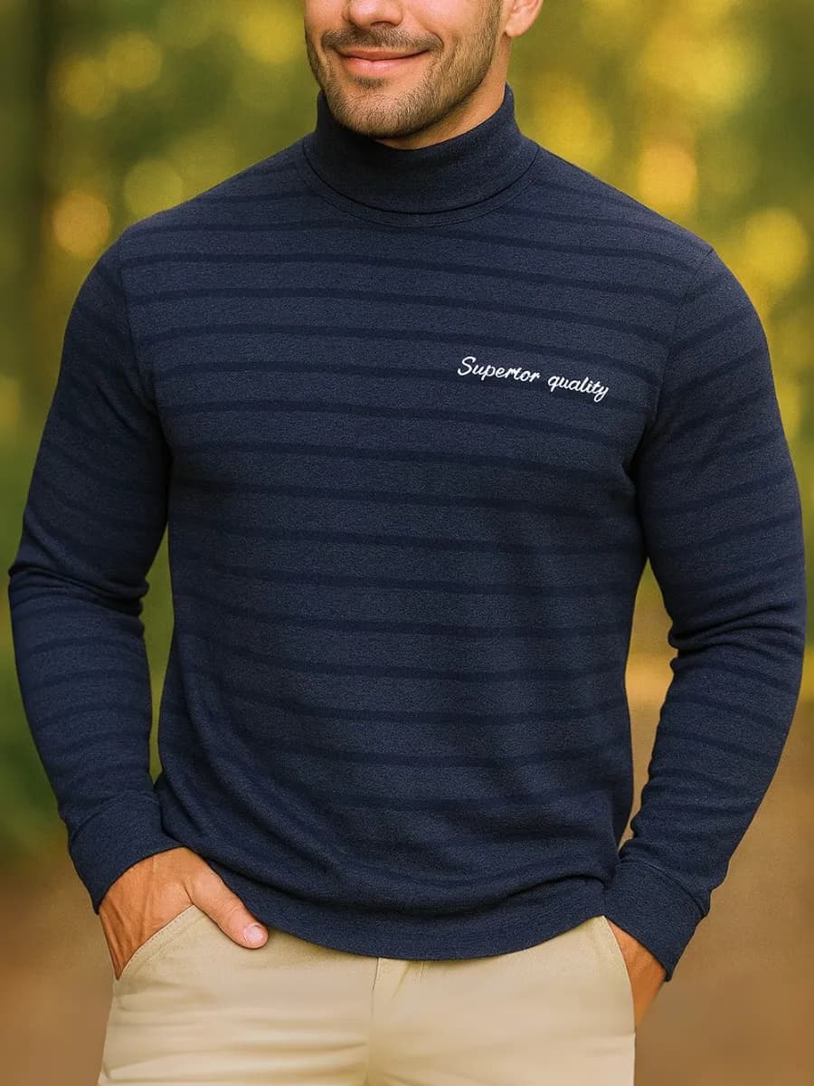 Водолазка джемпер с горлом тонкая гладкая в полоску хлопок