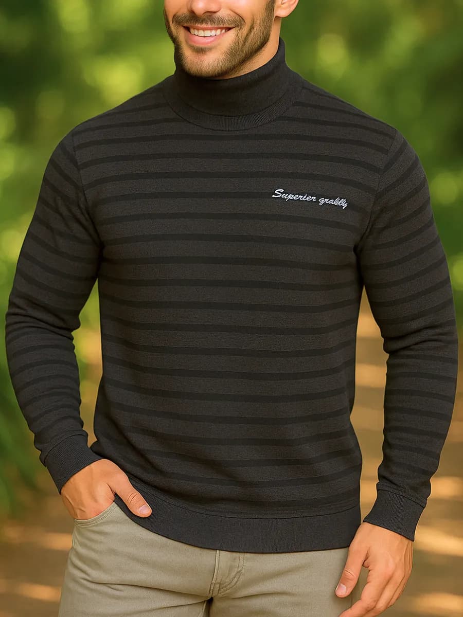 Водолазка джемпер с горлом тонкая гладкая в полоску хлопок