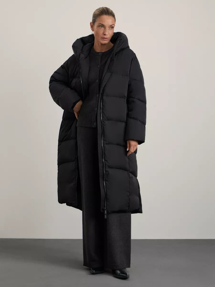 Стеганое пальто длинное зимнее на молнии пуховик