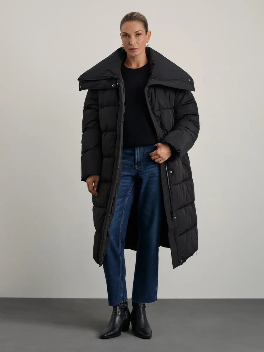 Стеганое пальто длинное зимнее на молнии пуховик