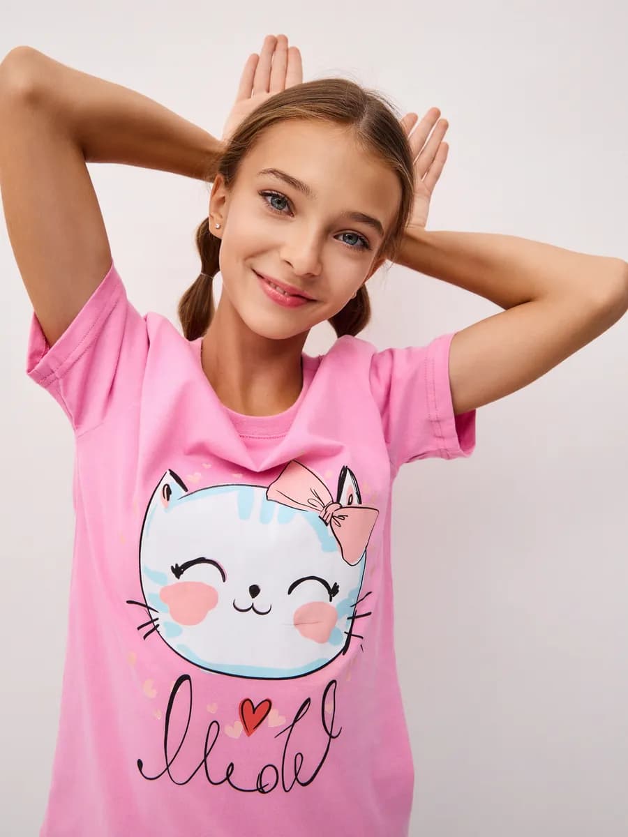 Футболка розовая с принтом хлопок