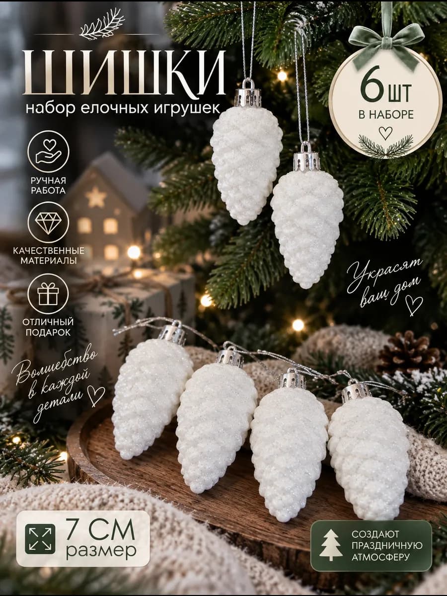 Елочные игрушки шишки набор 6 шт