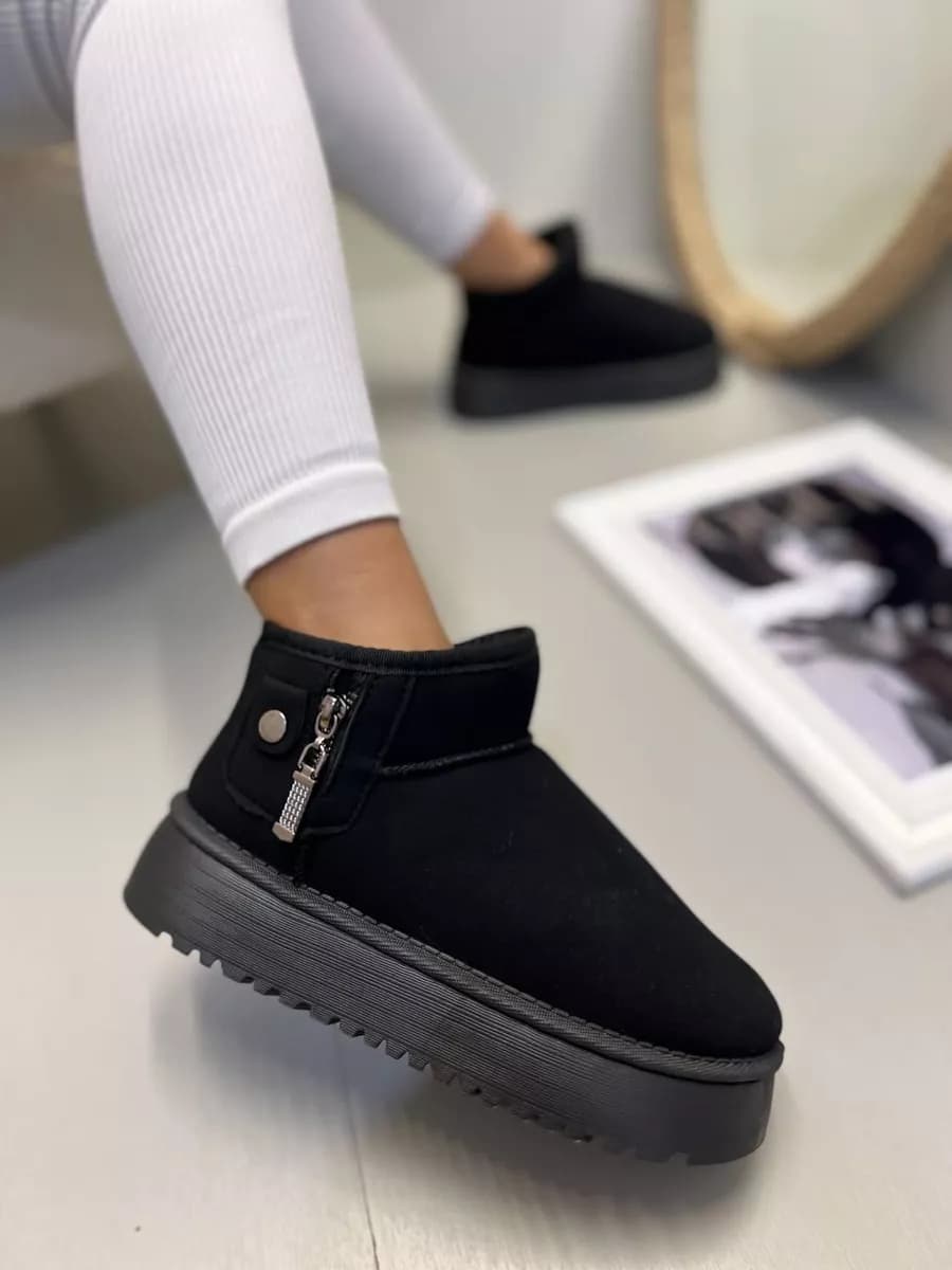 Угги женские зимние чёрные на толстой платформе - фото 1