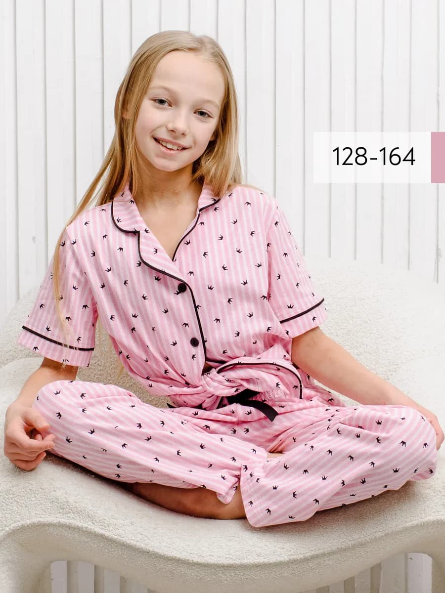 Хлопковая пижама со штанами и рубашкой - фото 1