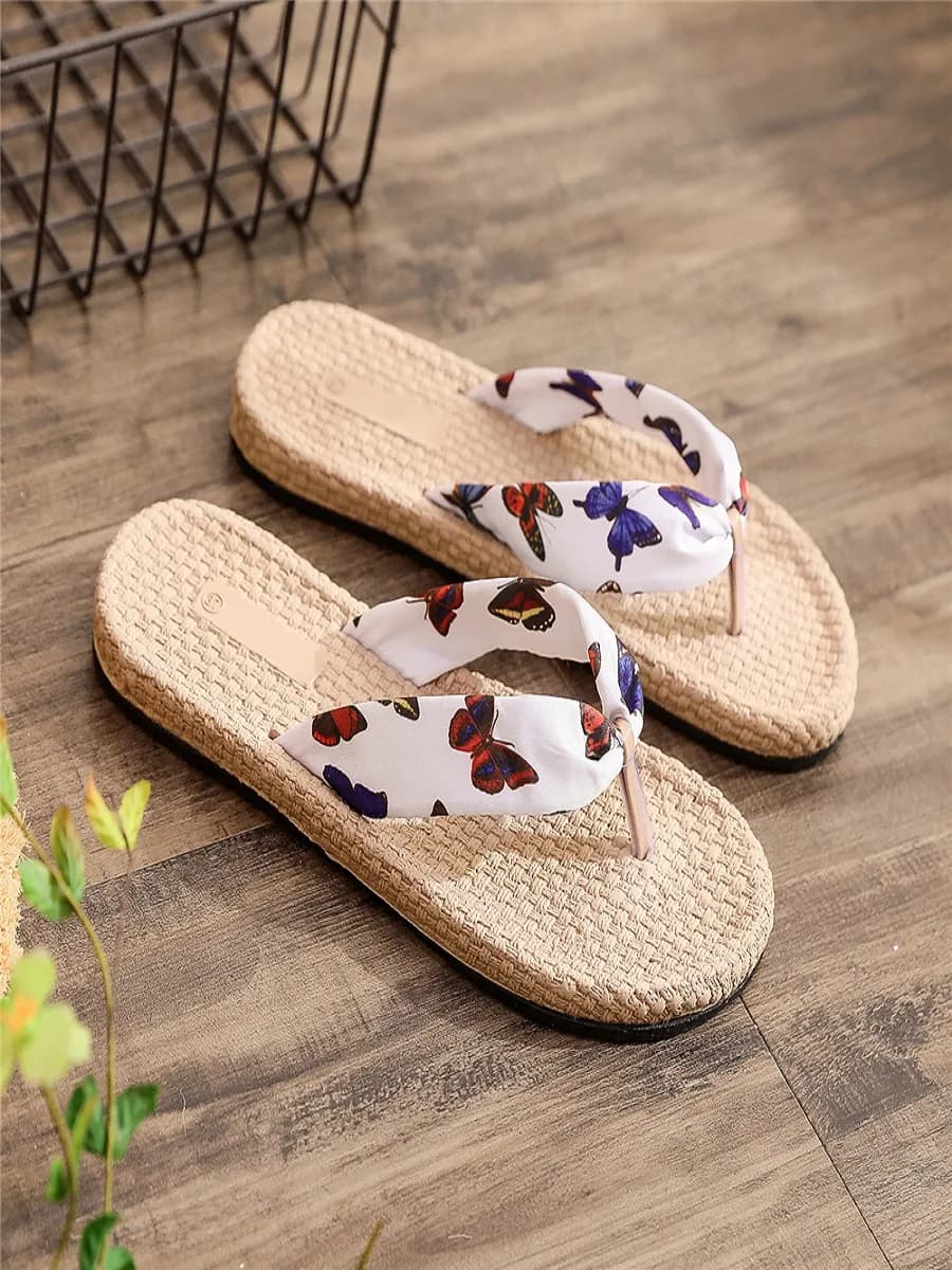 Сланцы женские с бабочками соломка MOLLY