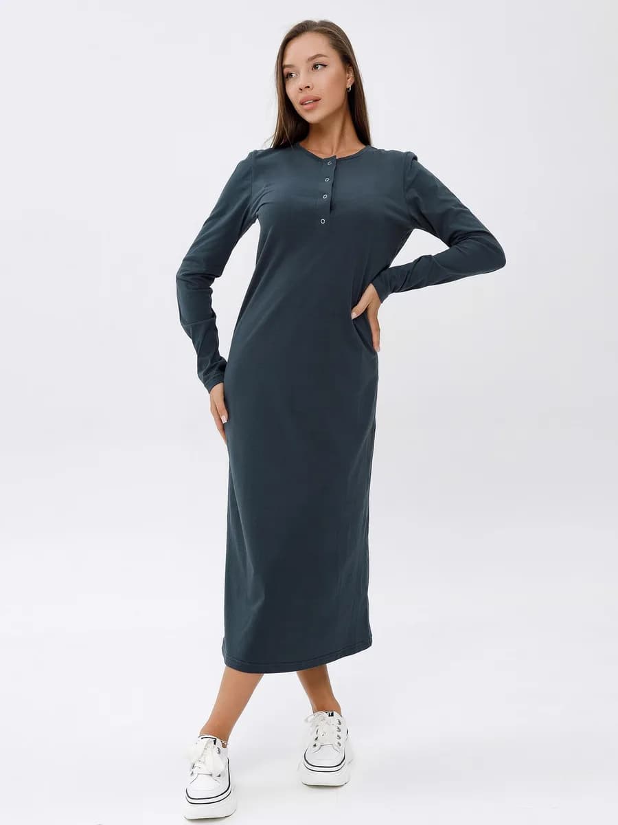 Платье с длинным рукавом трикотажное миди