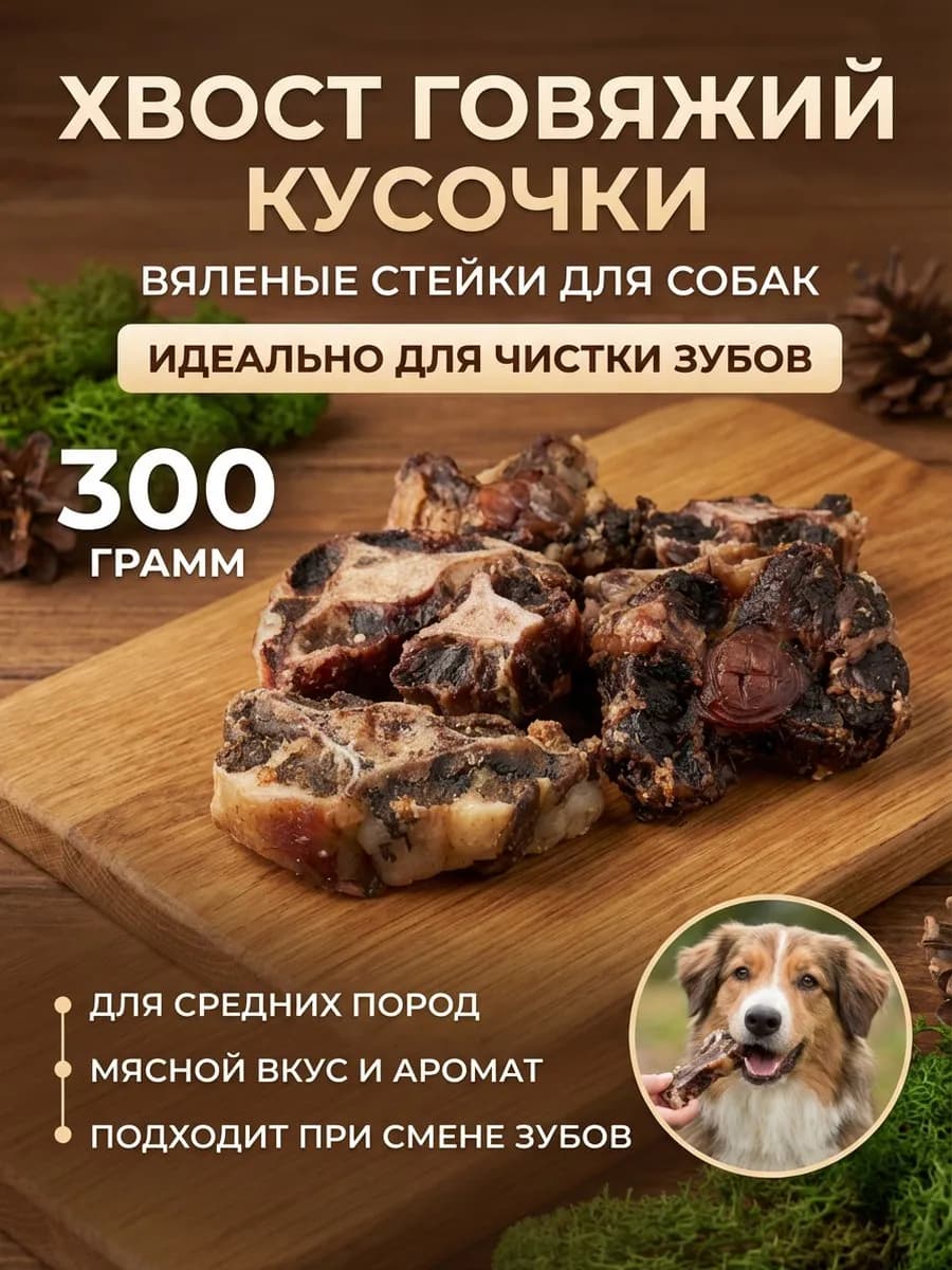 Хвост говяжий для собак 300 гр. вкусняшки для средних пород