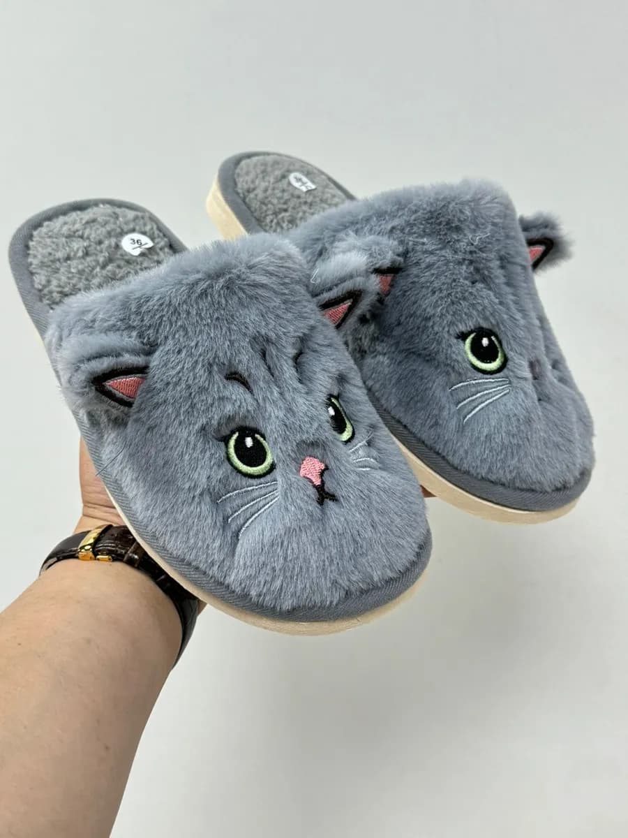 Мягкие тапочки домашние милые плюшевые теплые КОШКИ