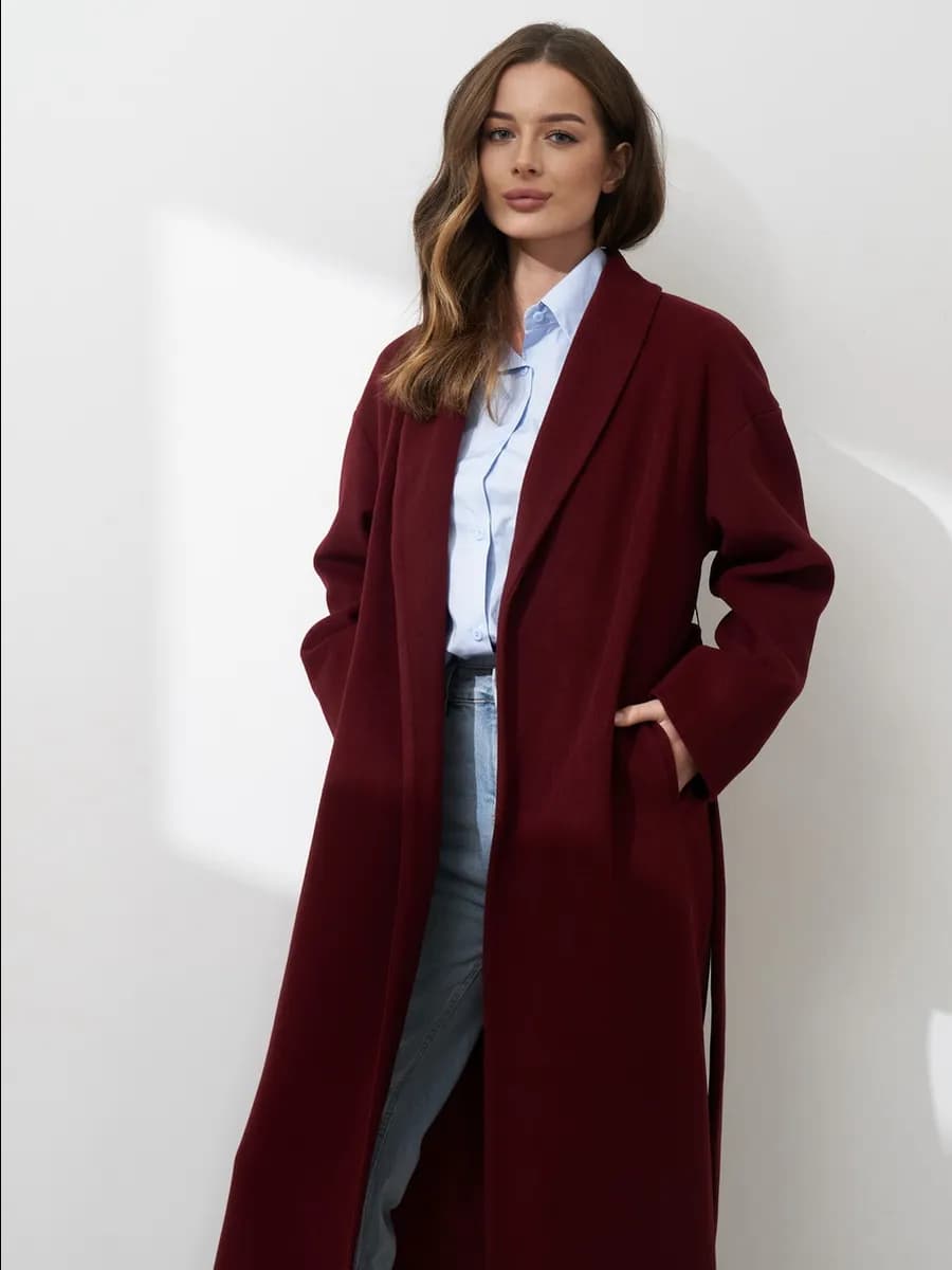 Пальто облегченное кашемировое макси большие размеры