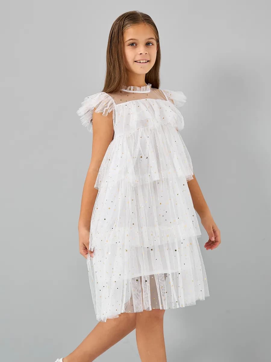 Праздничное платье белое с блестками нарядное на утренник
