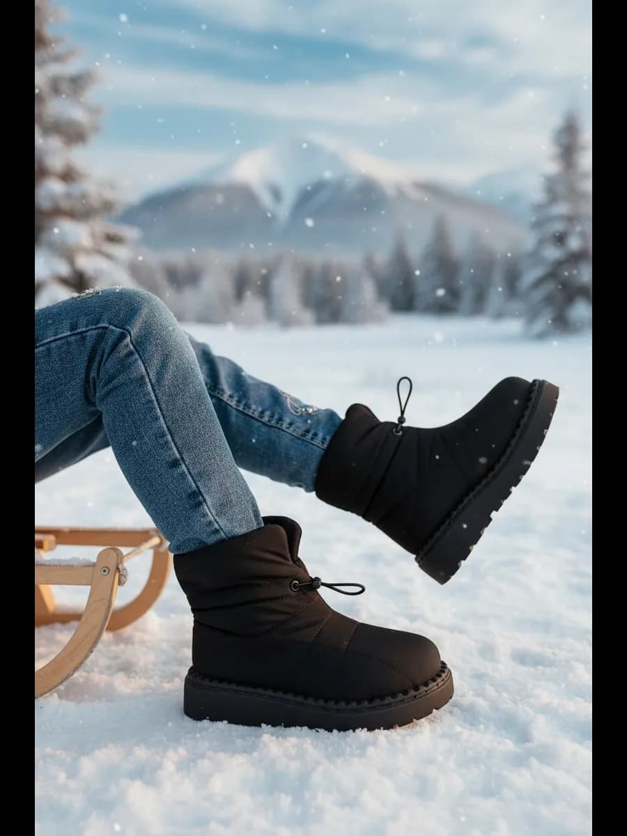 Ботинки зимние детские дутики с мехом на платформе