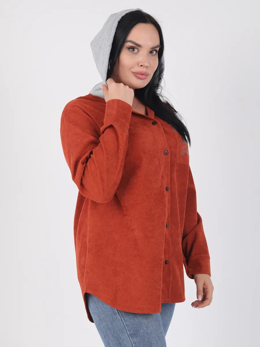 удлиненная рубашка вельветовая с капюшоном