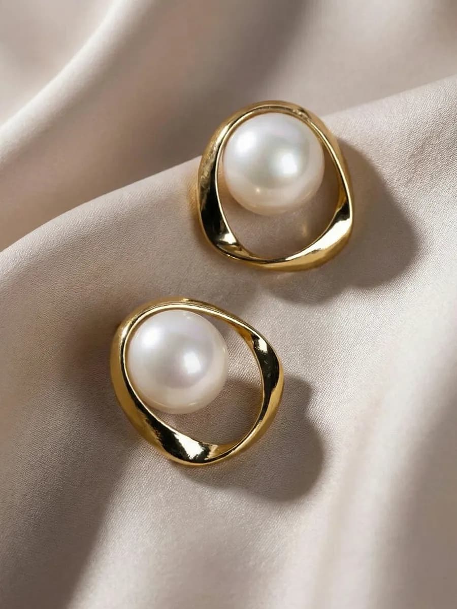 Серьги жемчуг бижутерия крупные пусеты