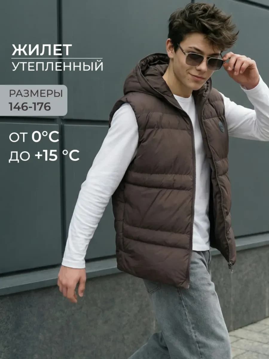 Жилетка утепленная демисезонная с капюшоном