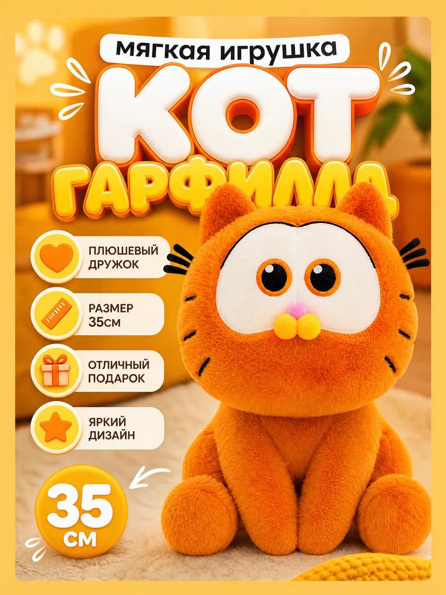Мягкая игрушка кот Гарфилд 35 см
