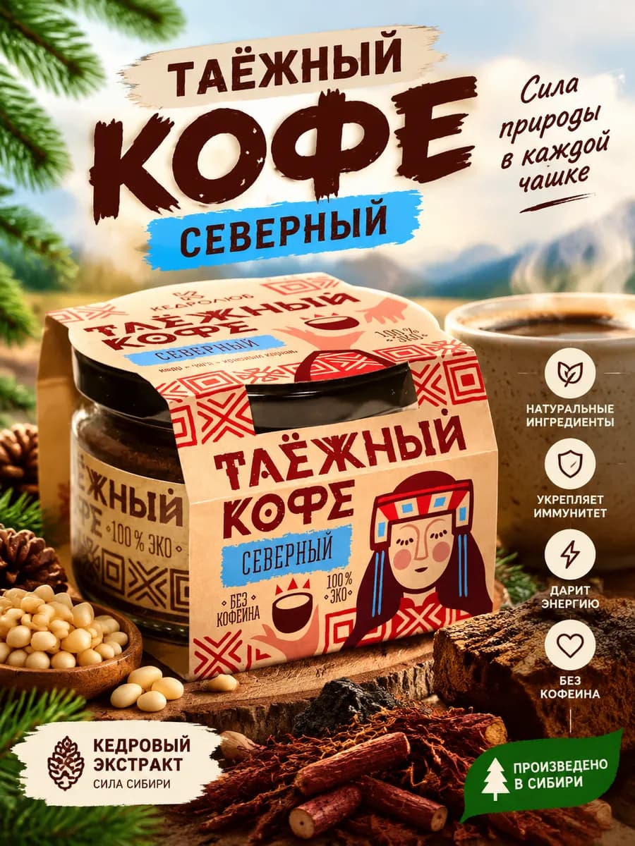 Кофе таёжный Северный 85г без кофеина с кедром
